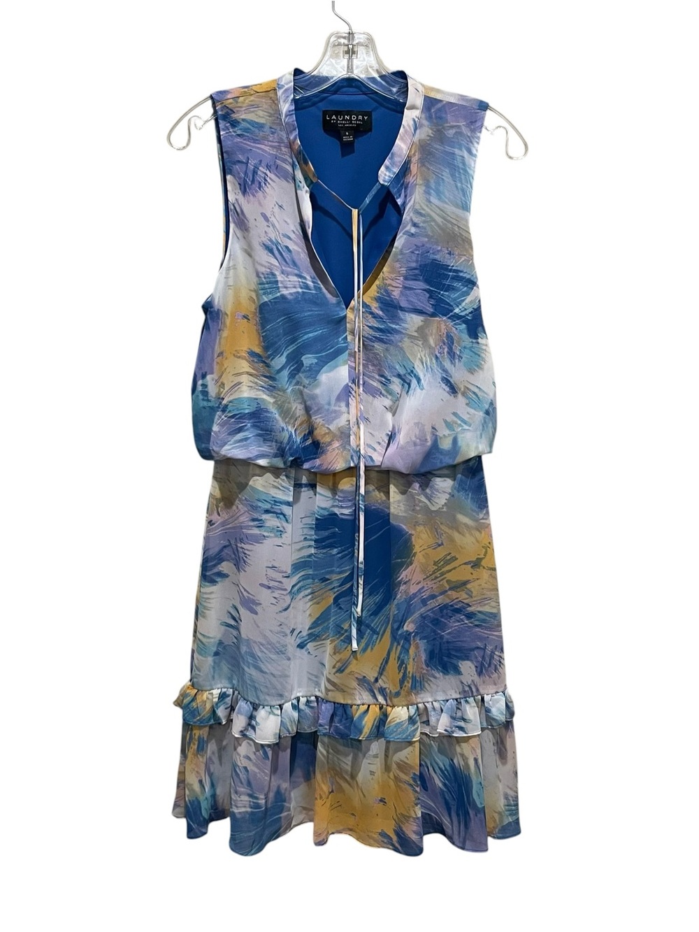Laundry By Shelli Segal Abstract Print Ruffle Midi Dress Blue Womens Size 6 NWT